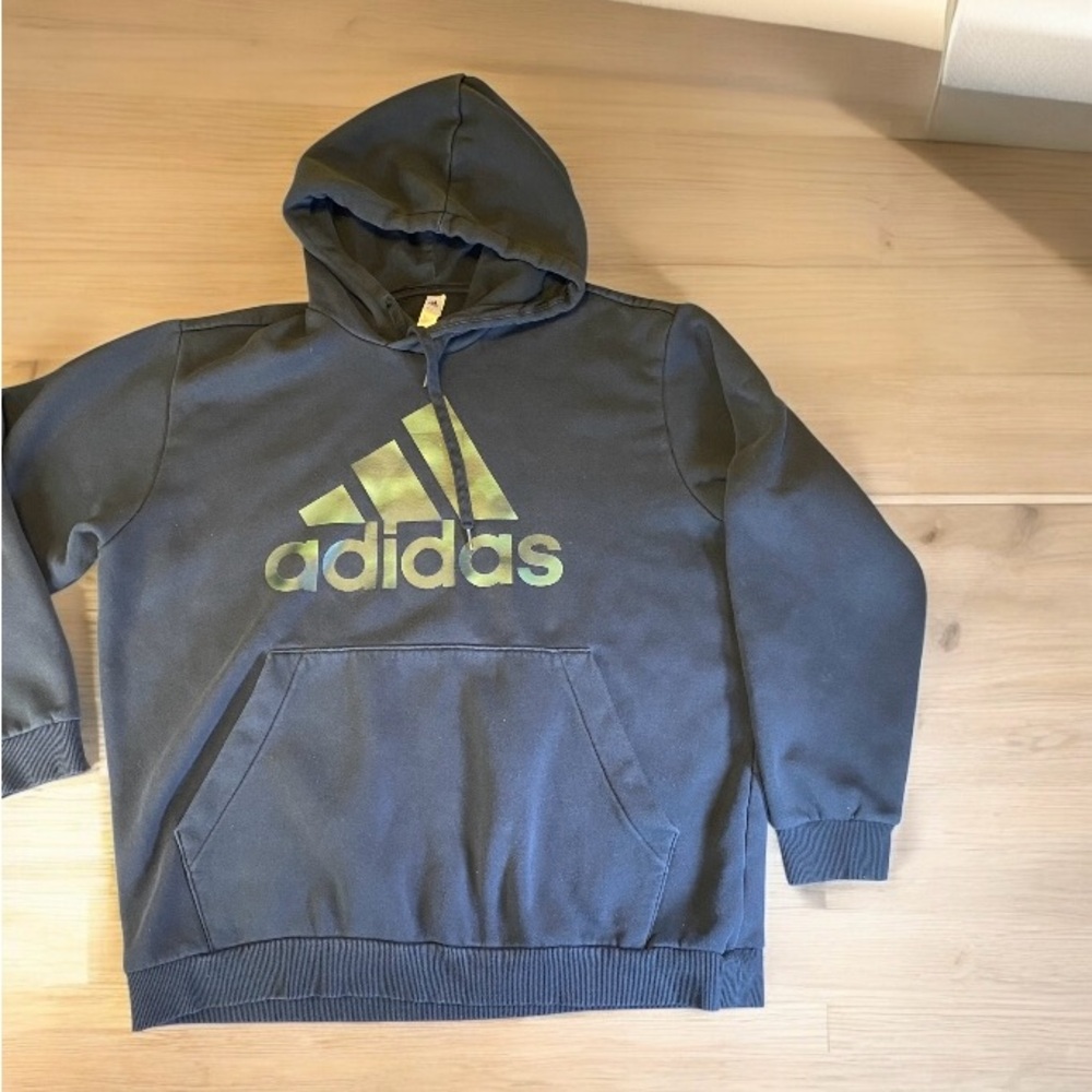 Adidas Hoodie Mens Large Black Fleece Lined Sweatshirt Camo Logo Gym Training